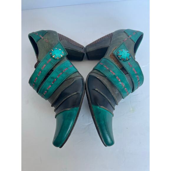 L'Artiste by Spring Step Wondrous Teal Leather Dressy Block Heel Bootie Shoe 8.5 - Picture 6 of 12